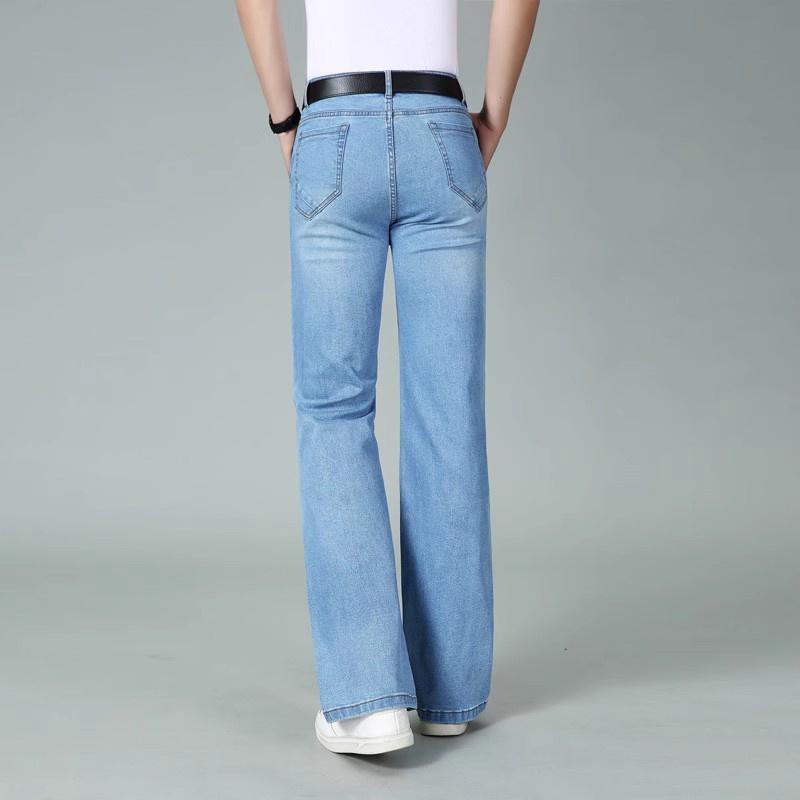 Men's Large Size Mid-Rise Elastic Loose Jeans Men's Casual Straight Light Blue Jeans
