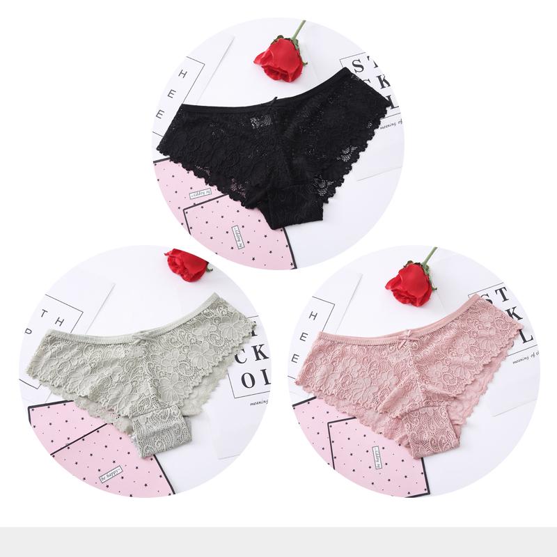 Sexy Slips für Frauen Spitze Atmungsaktiv Weibliche Unterwäsche Slip Transparent Brief Mädchen Unterhosen Set M-XXL 3 Stück/Los