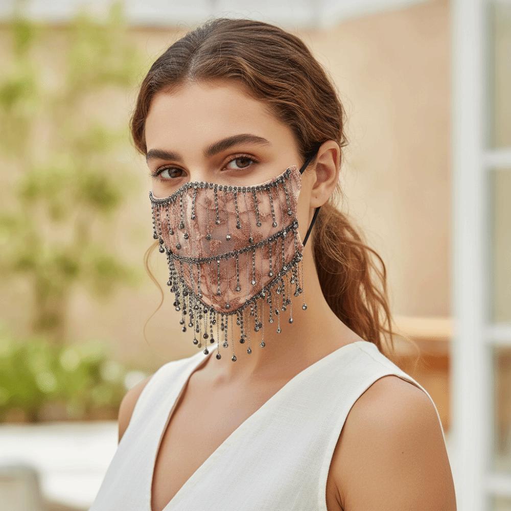 Strass Damen Schleier Maske Atmungsaktives Netz Quastenmaske Elegante Cosplay Maske Kostümzubehör