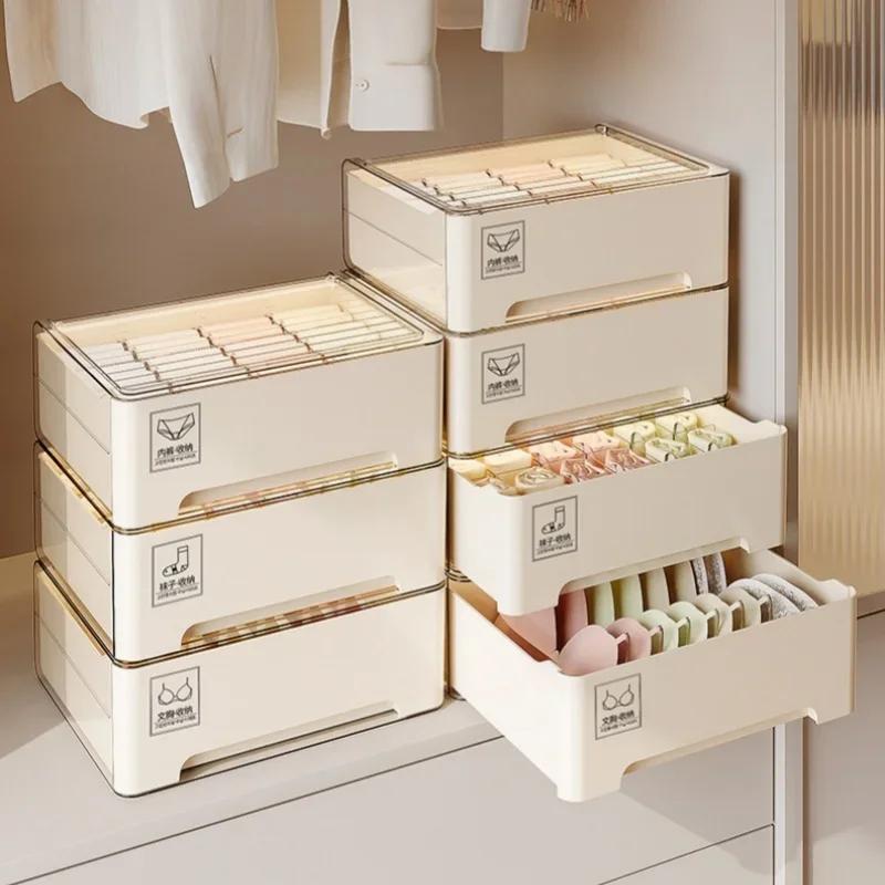 PET Stackable Underwear Storage Box Drawer Type Wardrobe Compartments Bra Socks Organizer Household Cabinet Storage Accessories