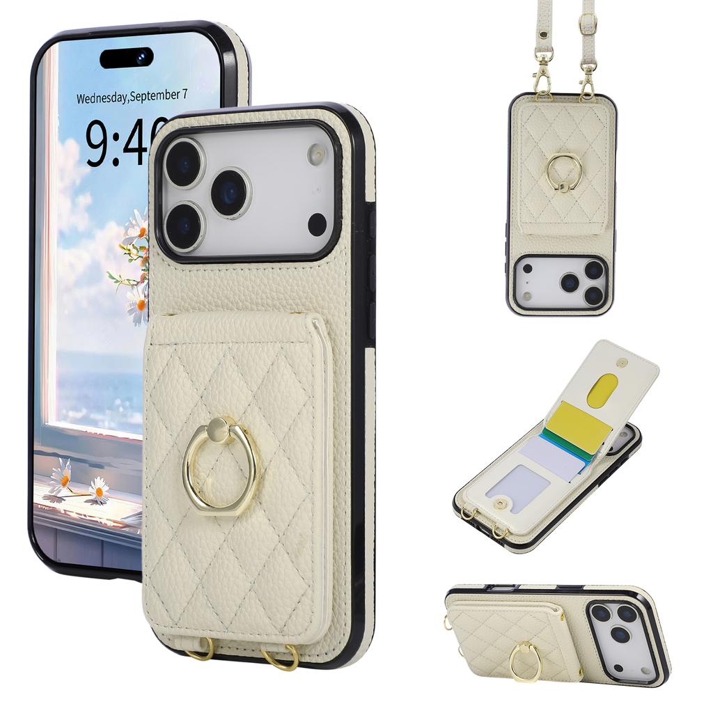 Crossbody Ring Holder Cards Solt Wallet Flip Leather Phone Case For iPhone 17 Pro Max 16 Plus 15 14 13 12 11 Long Lanyard Cover