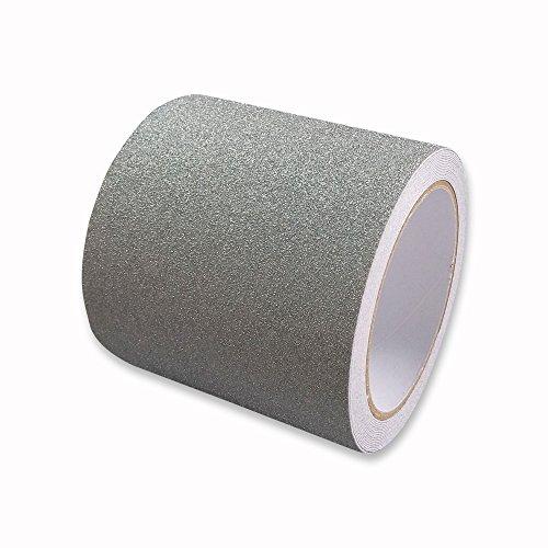 Anti-slip tape, silver, 100mm x 5m, PET backing, anti-tip, approximately 0.6mm thick