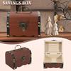 Vintage Wooden Treasure Chest Piggy Bank with Secure Lock Butterfly Button Decorative Savings Box