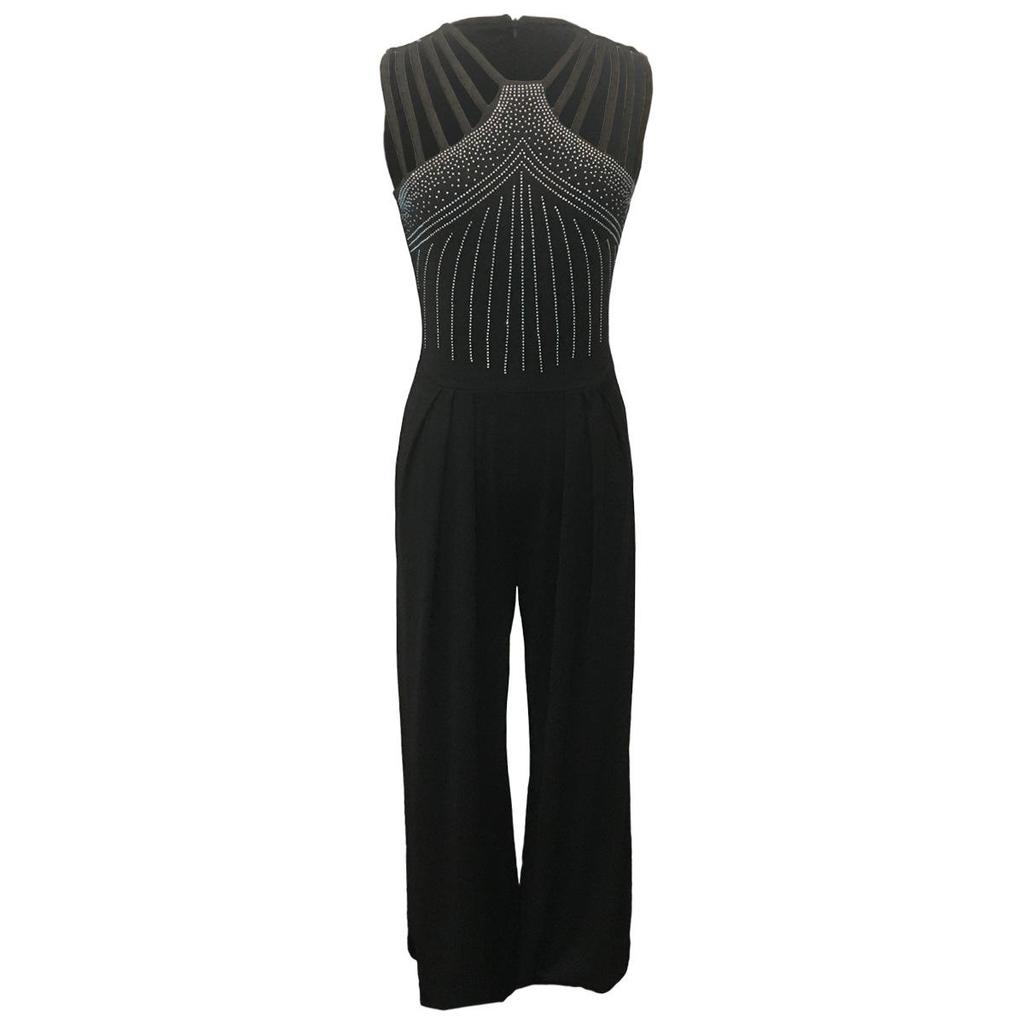 Women's Slimming Solid Color Jumpsuit with Brick Decoration - Summer Casual Long Pants