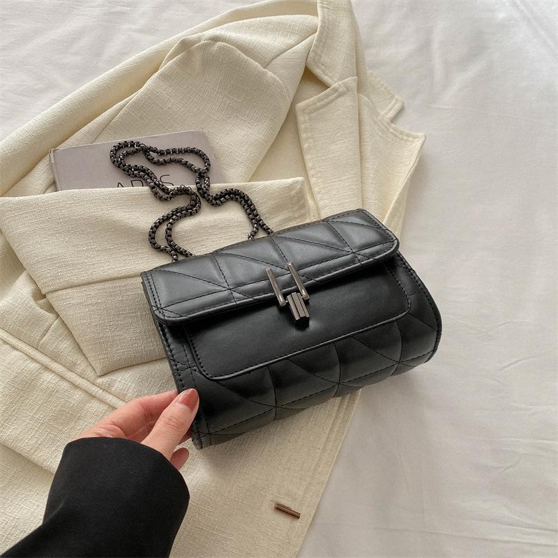 

Проста текстурна сумка на плече з ланцюжком, весняна універсальна сумка-месенджер, темпераментна маленька квадратна сумка для жінок чорний