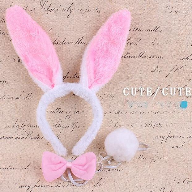 Animal Show Headpiece Rabbit Ears Props Cute Ears Headband Bow Tie Tail 3 Piece Set Adorable Essential зелёный