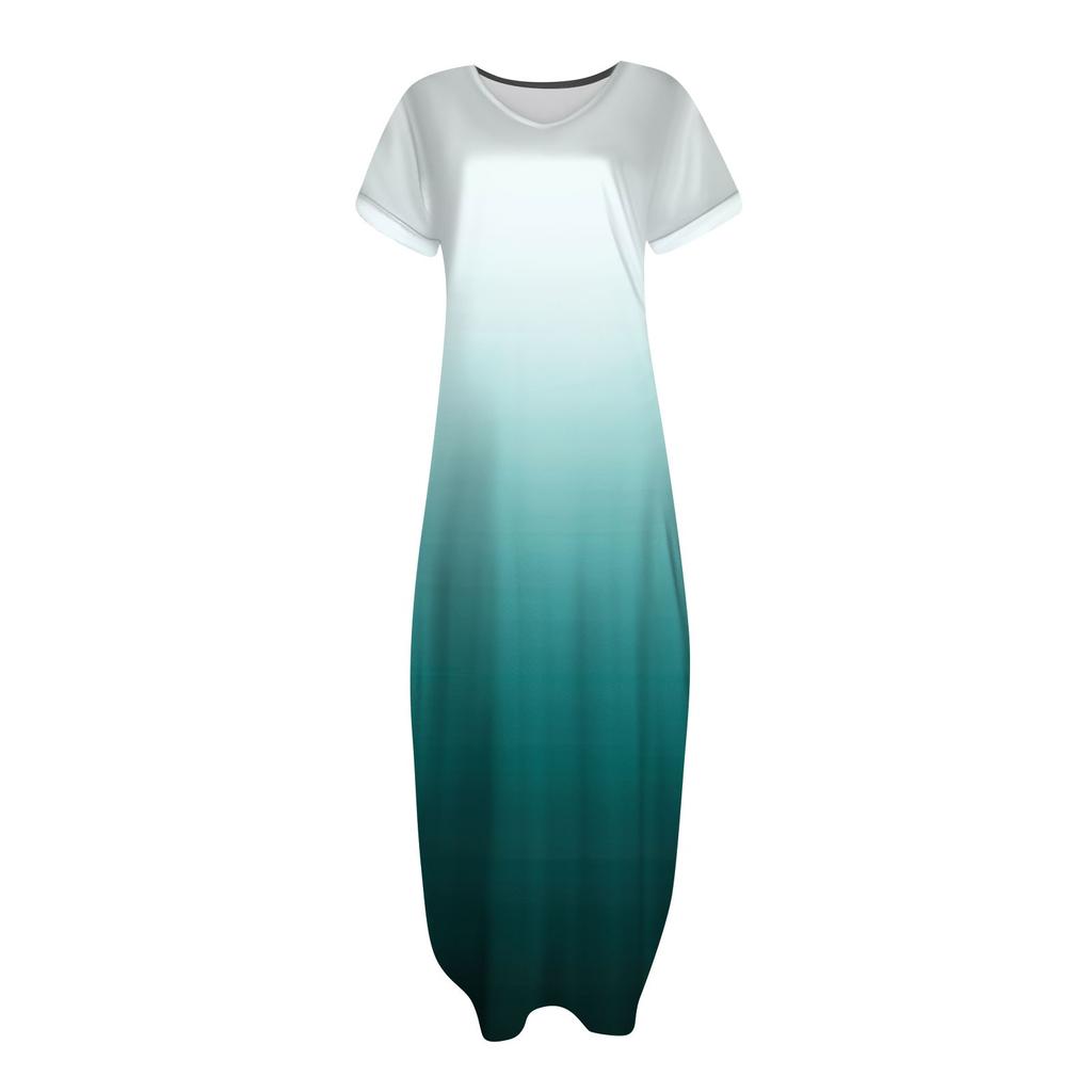 Women Summer Casual Loose  V Neck Short Sleeve Beach Maxi Long Dresses Trendy Outfits