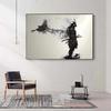 Japanese Black Samurai Man with Crow Posters and Print Black and White Wall Art Canvas Painting for Living Room Cuadros Decor