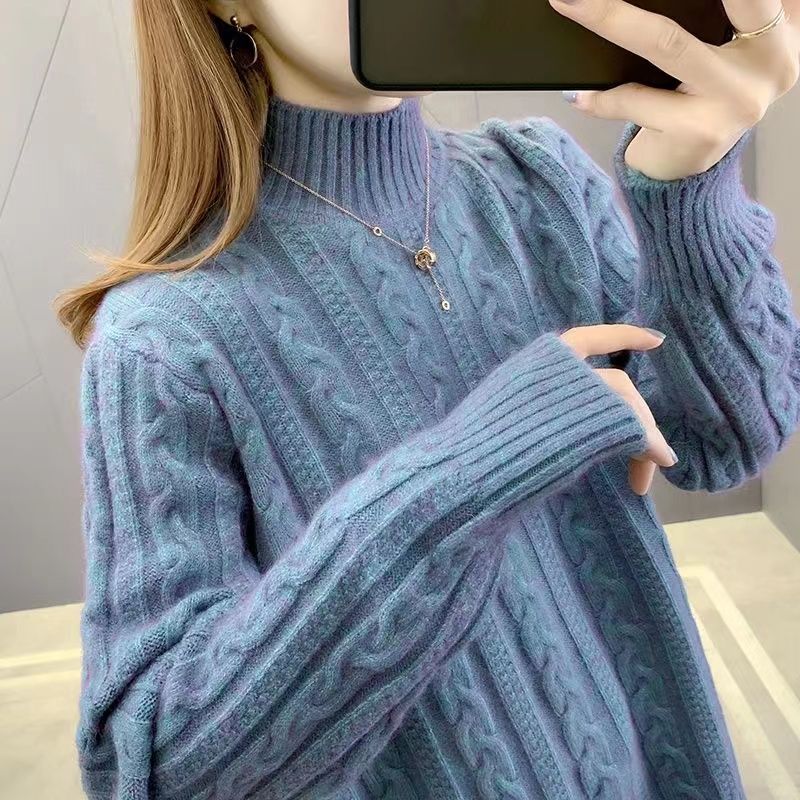 Herbst- und Winterstil Langarm Halber Stehkragen Pullover Damen Koreanische Version Einfarbig Kringel-Pullover Top