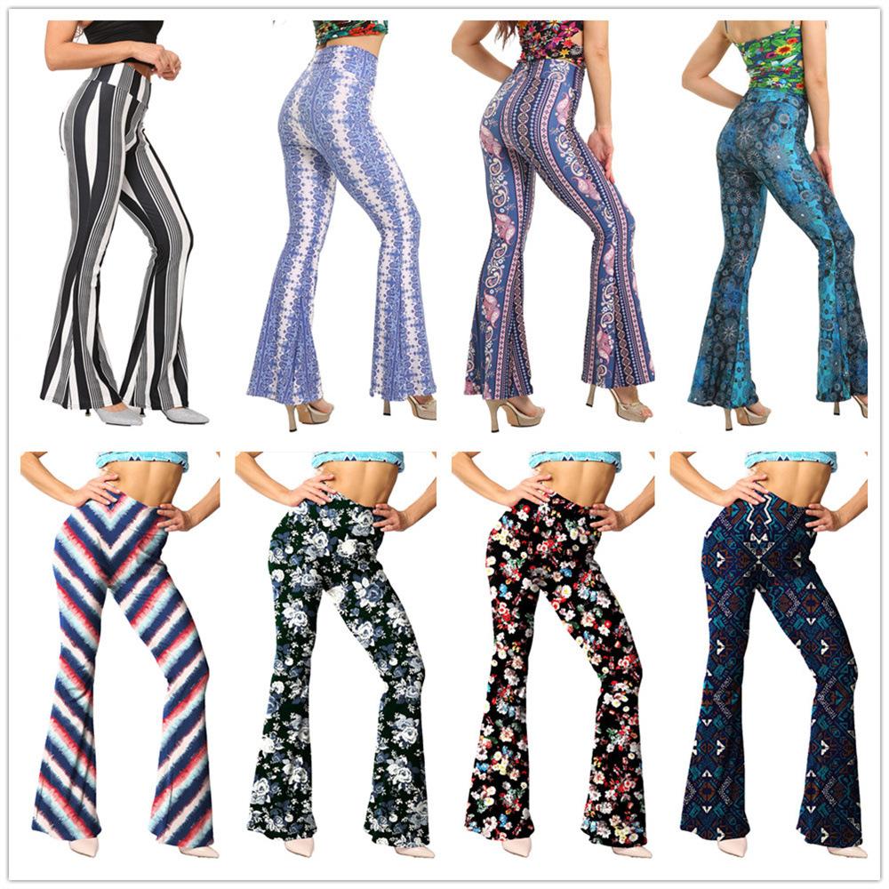 Fashion Floral Leggings High Waist Printed Flared Trousers For Women Highly Stretchable Fitness Tights Yoga Pants Dance Pants