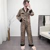 [Original] Leopard print ice silk pajamas women's 1011 new spring and autumn thin long-sleeved two-piece set loungewear summer