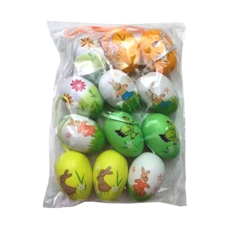 12Pcs Easter Colorful Eggs Handmade Art Ornament Decorative Crafts Supplies for Children Adults DIY Photo Props