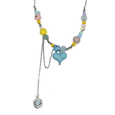 Collier Pendentif Cœur Mode Y2K Œil Franges Tour de Cou Chaîne de Clavicule Assemblée Collier Perlé Coloré Bijoux Y2K