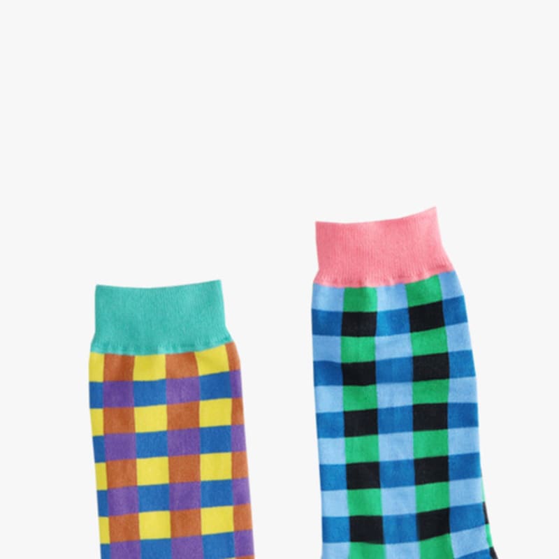 Pink PINEAPPLE [2EA 1SET] COLORED CHECK SOCKS_MIX