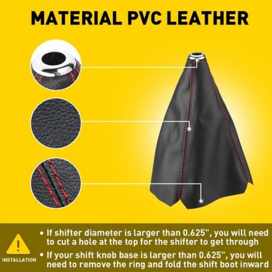 Black PVC Leather/Red Stitch Manual/Auto Gear Shift Knob Shifter Boot Cover US
