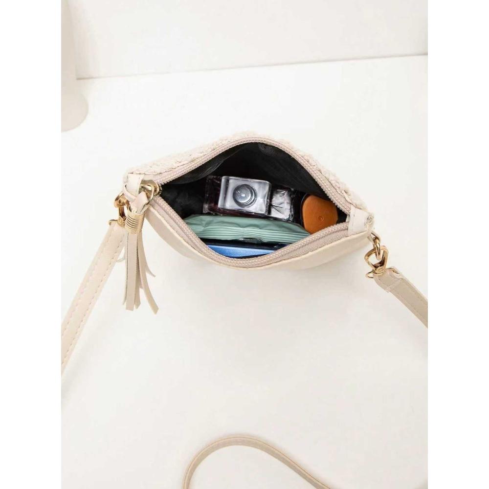 Borsa di Paglia alla Moda Versione Coreana Borsa a Spalla all'Uncinetto Lavorazione a Maglia Vuota Borsa Floreale da Spiaggia Casual Retro per Telefono Cellulare