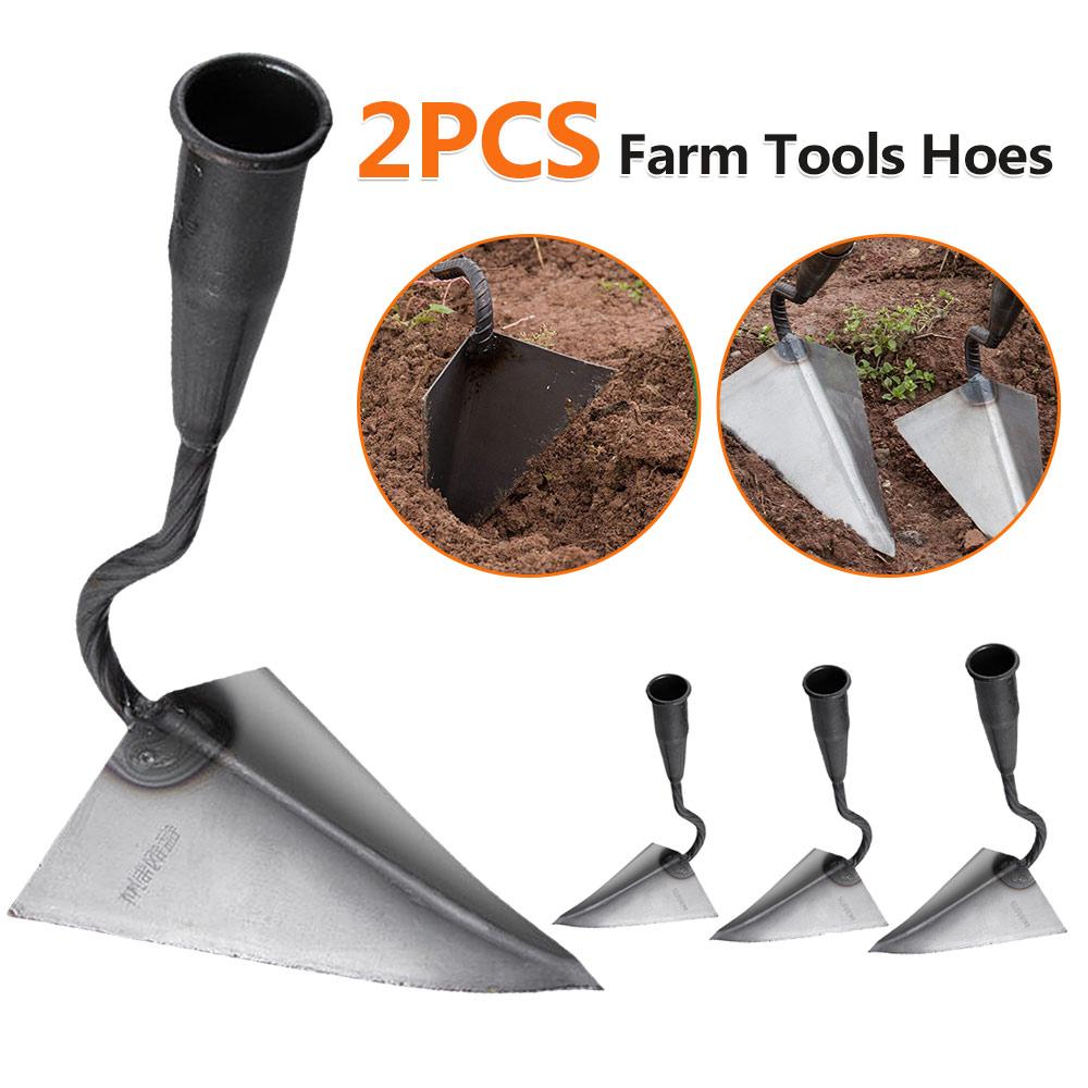 2PCS Farm Tool Hoes Triangle Small Tip Hoe Agricultural Land Turning Loose Soil Hoe Hand Plow Garden Tool Manual Plough Rake Hoe