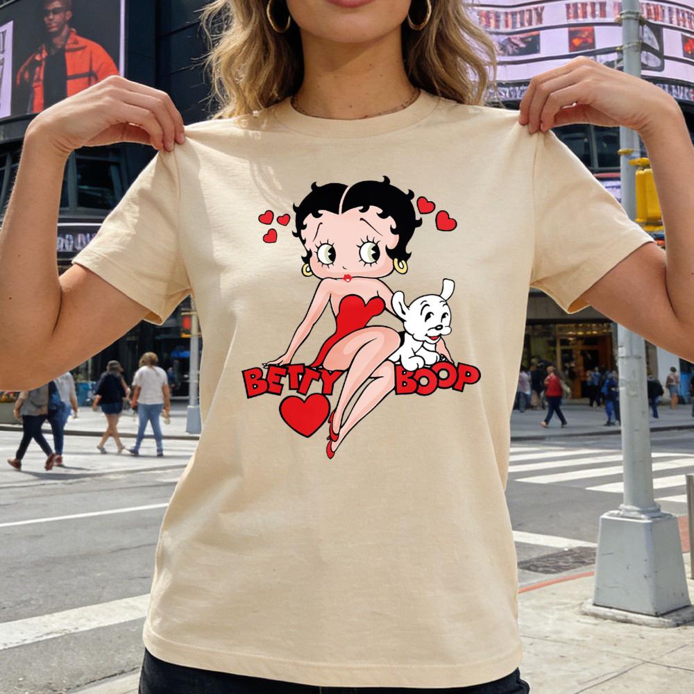 Classic Red Dress Betty Boop Theme Series Printed TShirt Betty Boop Collector Casual Daily Outfit Retro Style Women Cotton Tops