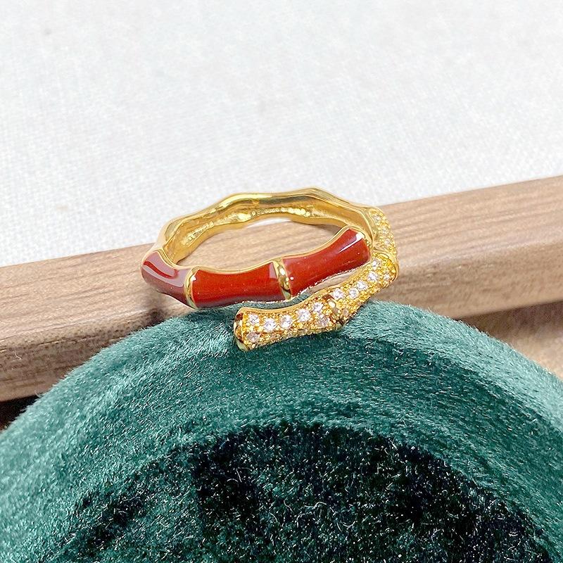 Ankola Red Drip Glaze Open Ring Women'S Light Luxury Niche High-End Index Finger Ring Retro White Stacked Wearing Ring