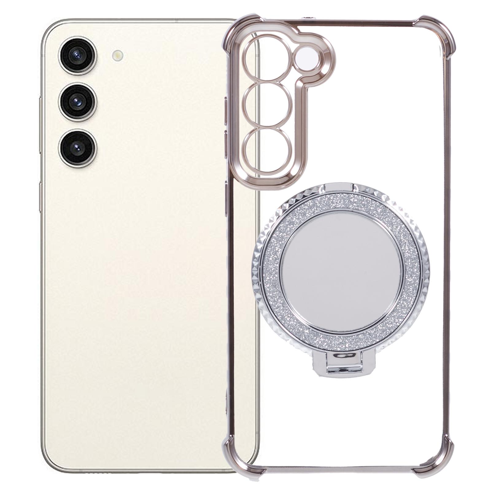 

Для Samsung Galaxy S23 Чехол Зеркало Подставка TPU Чехол для телефона Боковая часть Сердце Узор Grey