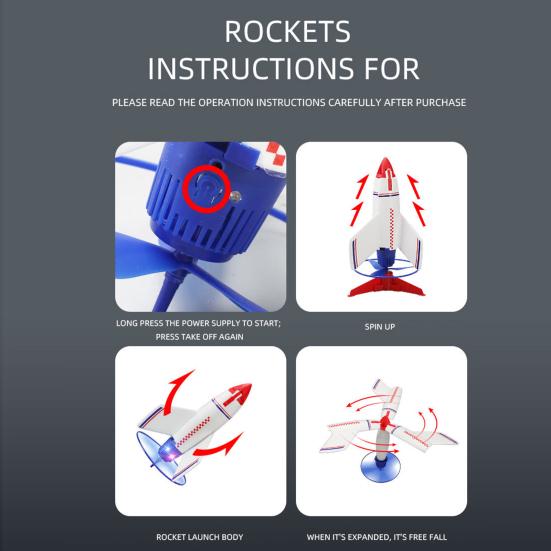 Auto Landing Kids Rocket Toy with Base Helicopter-like Propellers Fun Rechargeable Educational