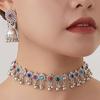 Bohemian Exotic Rhinestone Tassel Necklace & Earrings Set In Antiqued Alloy