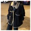 Women's Retro Korean Lambswool Denim Jacket, 2025 Oversized Baseball Cotton Coat with Velvet Lining