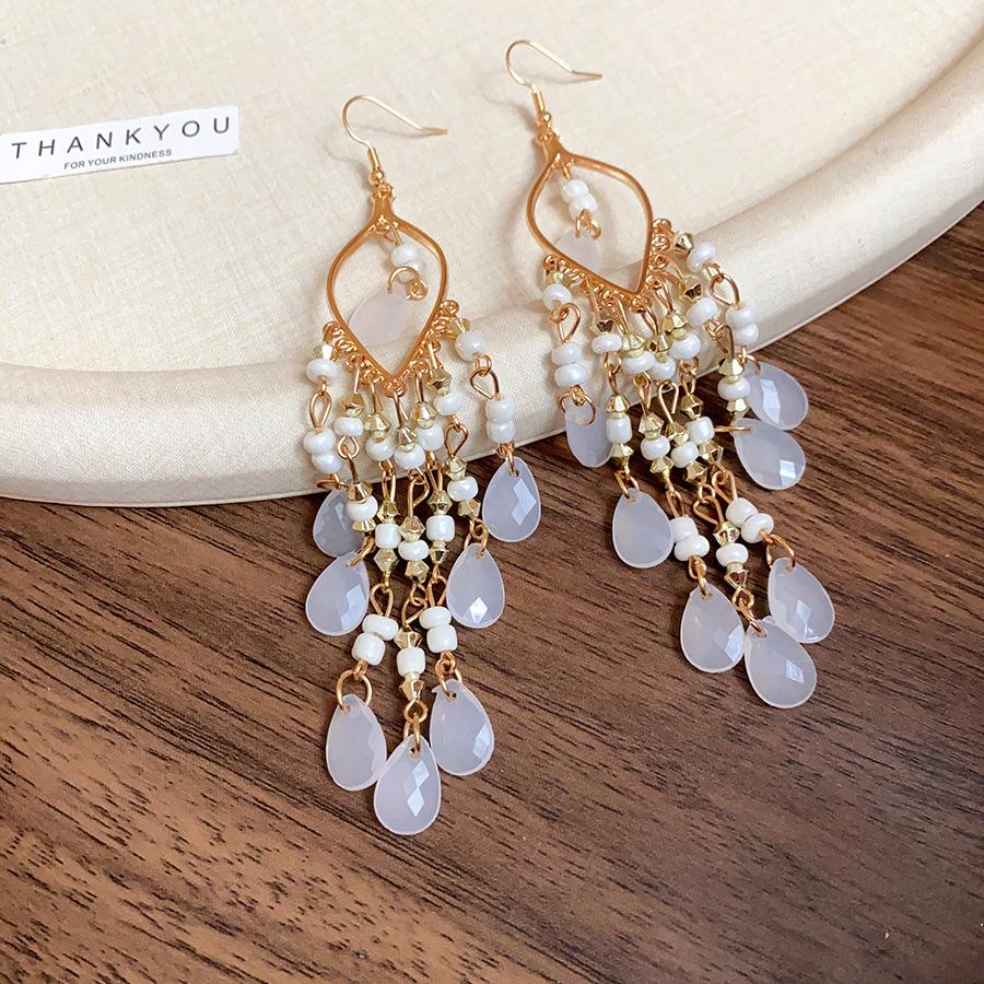 Acrylic rice beads, water drop ear hooks, bohemian holiday style earrings, new ethnic style fashion earrings, women s