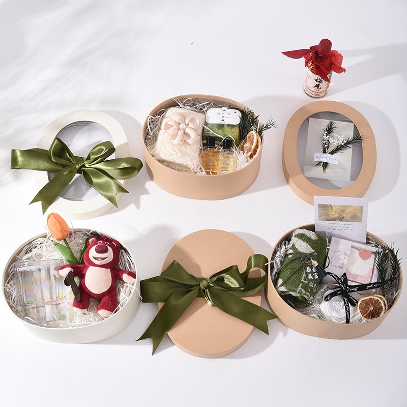 Teacher's Day Kraft Paper Gift Box: Transparent Oval Cookie & Candy Baking Packaging Box