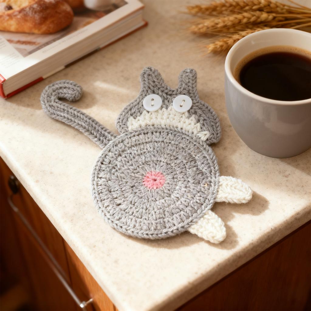 Cat Butt Design Knitted Coaster for Home Dining Table Non-Slip Heat Insulating Pad for Coffee Cup and Mug