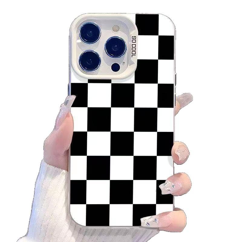 Black & White Plaid Phone Case for Apple iPhone 13-17 Pro Max - Cross-border European and American Style