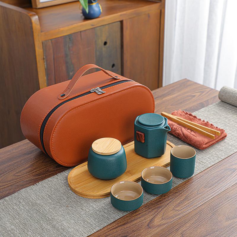 Outdoor Travel Tea Set, One Pot, Three Cups of Tea Tray, Tea Can Set, Household Express Cup, Holiday Commemorative Gift