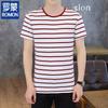 ROMON Men's Striped Round Neck Short Sleeve T-Shirt