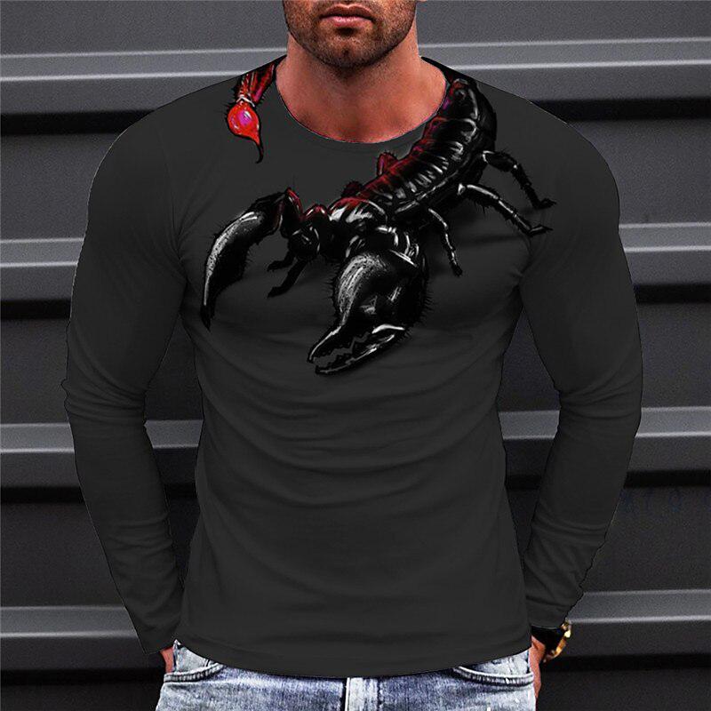 Men Long Sleeve Crewneck Print Fierce Animal Pattern Y2K Fashion Men's Shirt Long Sleeve Street Retro Style Men's Wear