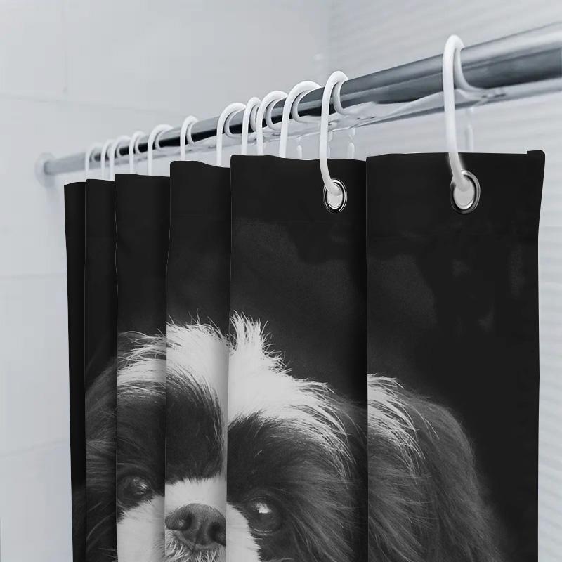 Black White Dog Shower Curtain Pet Portrait Decor For Bathroom Waterproof Printing High-Quality Fabric Shower Panel