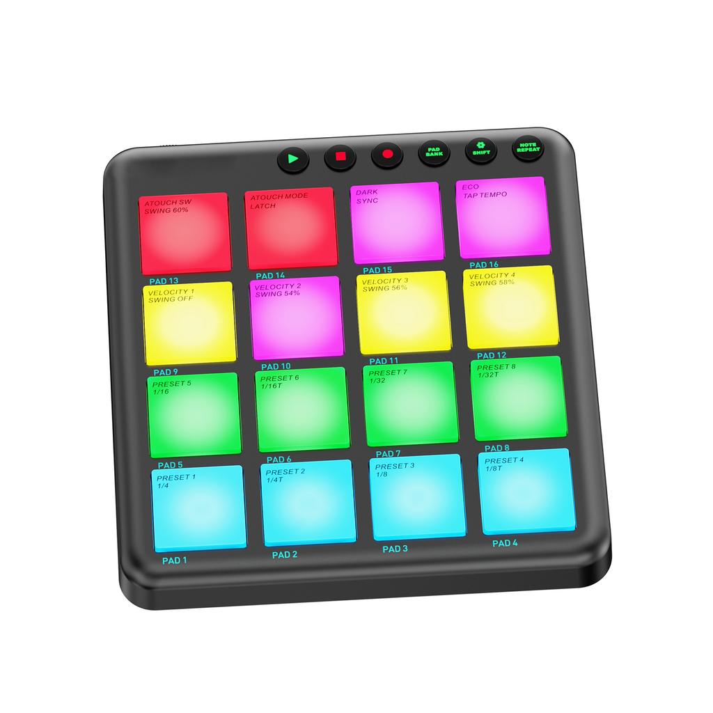 MIDI Controller 16 Key Dynamic RGB Pad BT Wireless MIDI Pad Rechargeable Portable Plug and Play for Music Production