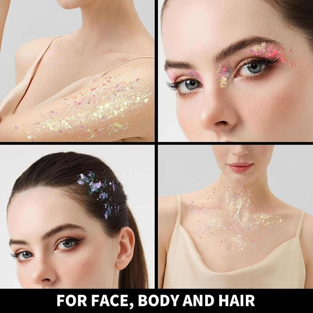 6 Colors Glow In The Dark Glitter Gel Face Glitter Gel Body Glitter Hair Glitter For Carnival Makeup Uv Black Light Party Cheer Raves Festivals