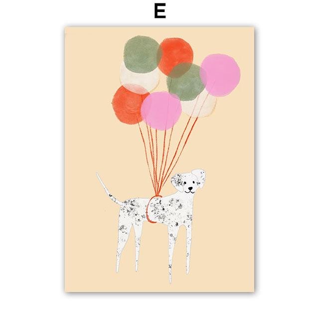 Pink Girl Lion Dog Balloon Cherry Nursery Wall Art Canvas Painting Cartoon Poster And Prints Pictures Baby Kids Room Home Decor