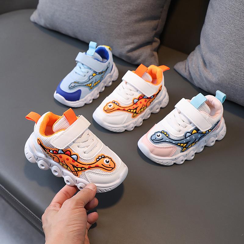 Beliebte Kinder-Dinosaurier-LED-Licht-Sneaker - Atmungsaktive Slip-on-Schuhe aus Mesh für Frühling & Herbst