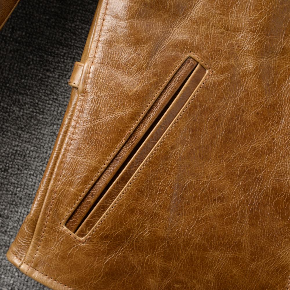 Classic 1930s Color Changes Oil Waxed Brown Natural Cow Leather Jacket Men Real Cowhide Coat Male Clothes Autumn