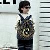 Vintage Leopard Print Unisex Kids Backpack Cute Cat Face Denim Bag With Large Capacity