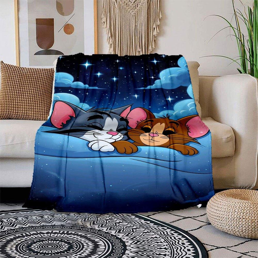 

Tom & Jerry: Cozy Night Adventure Pillowcase Blanket Flannel Throw Blanket for Sofa, Bed, Travel, Camping, Office 100x150cm