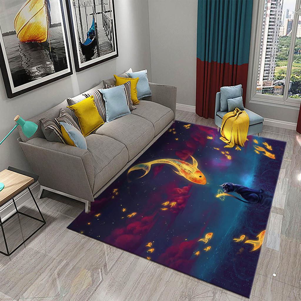 Living Room Kitchen Bedroom Entrance Rug Home Gift Cute Dreamy Goldfish Rug Bathroom Non-Slip Rug Mat