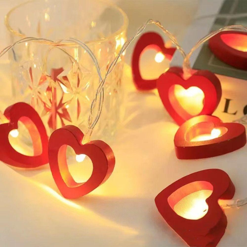 Wooden Fairy Lights Romantic Night Light LED Heart Shaped String Lights  Valentine's Day