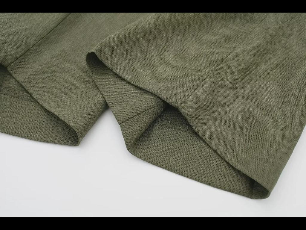 2024 Καλοκαίρι Ευρωπαϊκό & Αμερικάνικο Στυλ Ψηλόμεσο Λινό Μίγμα Ρετρό Ίσιο Παντελόνι για Γυναίκες