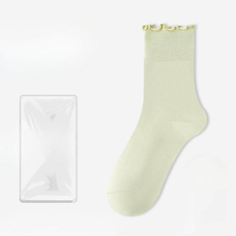Female Summer Thin Style All-match Pure Color Auricle Lace Breathable Deodorant Boneless Short Tube Cotton Socks