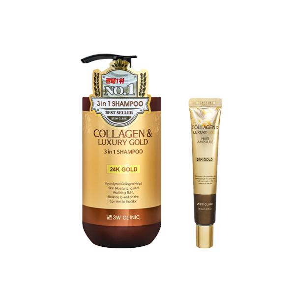 3w Clinic קולגן וזהב יוקרתי טיפול כולל (שמפו, ג'ל רחצה לגוף, קרם גוף, סרום לשיער, ספריי לשיער, אמפולה לשיער) (20 אפשרויות)