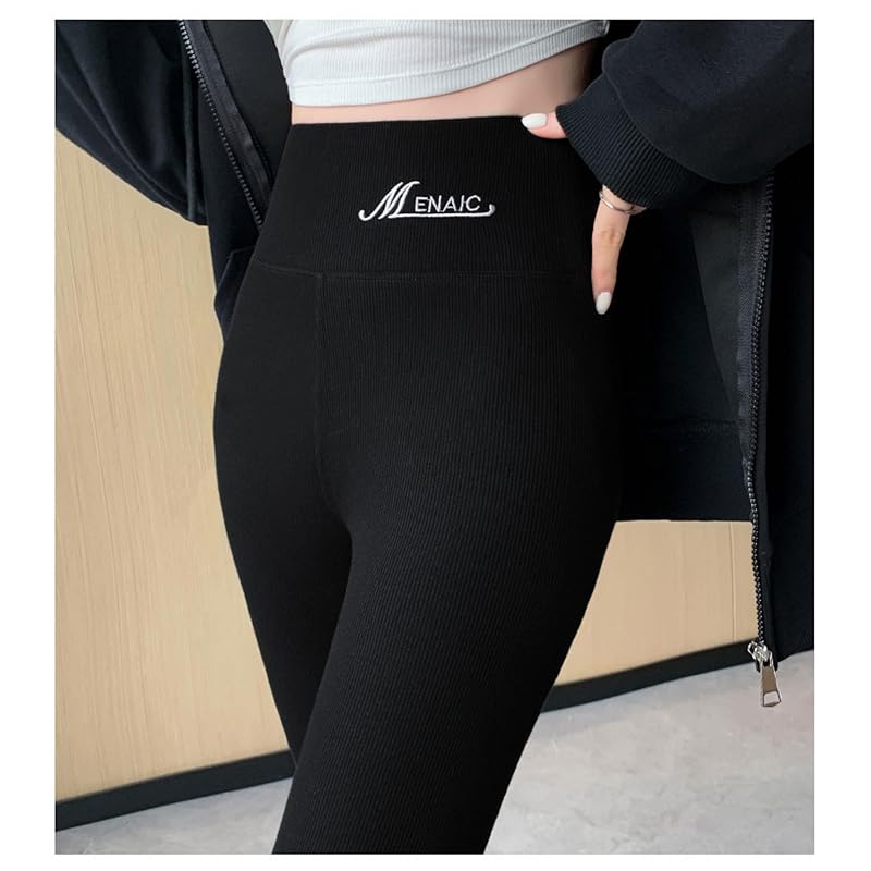 [YIXUANAI] rib leggings ladies leggings pants Fashionable leggings stretch waist elastic tights spats bottoms 10 minute length long length beautiful