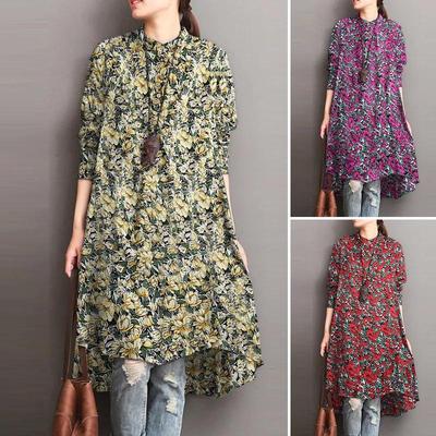 2022 Women's Muslim Long Sleeve Round Neck A-line Printed Top Dress