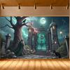 Scary Theme Gothic Spooky Decor Party Decoration Graveyard Scene Halloween Banner For Outdoor Decor Halloween Party Indoor
